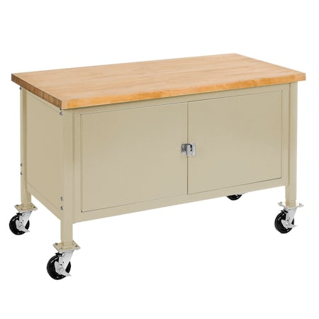 Global Industrial Mobile Cabinet Workbench, Maple Square Edge, 60inW x 30inD, Tan 249205TN